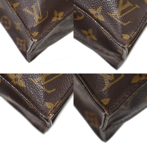 LOUIS VUITTON Logo Sac Plat Hand Tote Bag Monogram Leather Brown - Picture 7 of 15